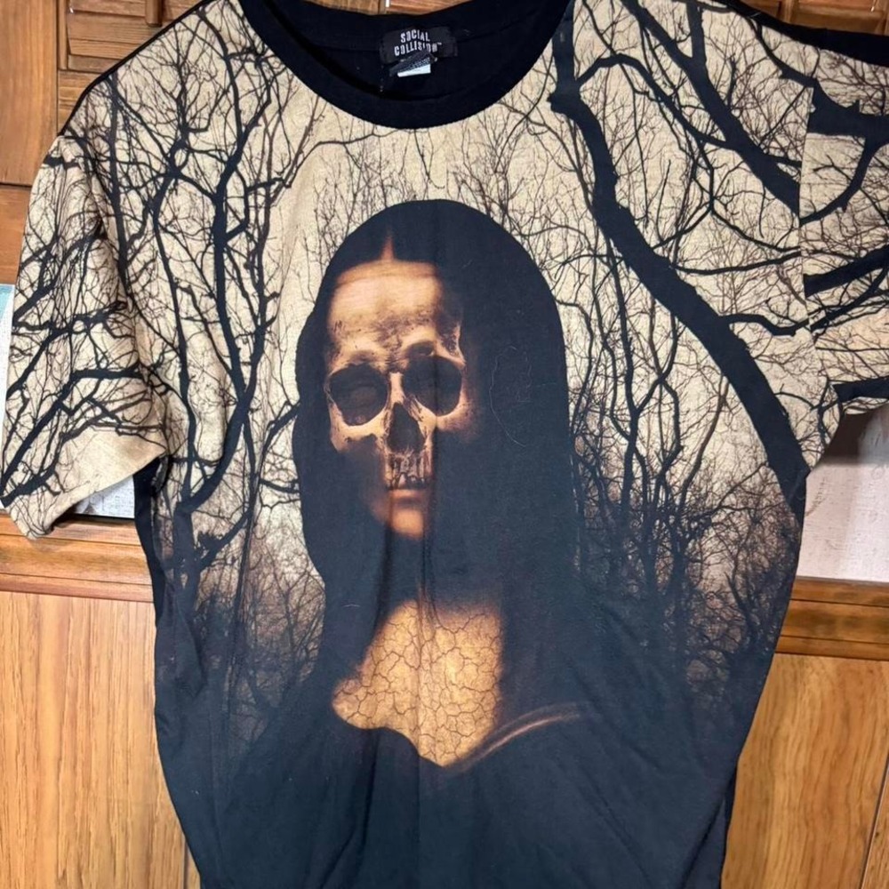 Social Collision Mona Lisa Skull Graphic Tee Black Goth Grunge T-Shirt MD